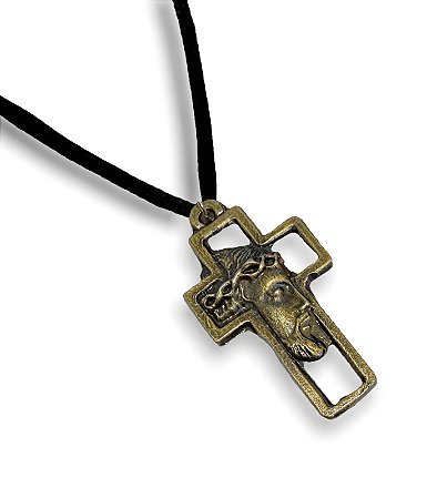 Cordão Cruz Com Face De Cristo Metal Zamak