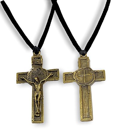 Cordão Duas Cruzes São Bento Ouro Velho Metal Zamk