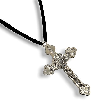 Cordão São Bento Cruz Com Cristo Metal Niquel