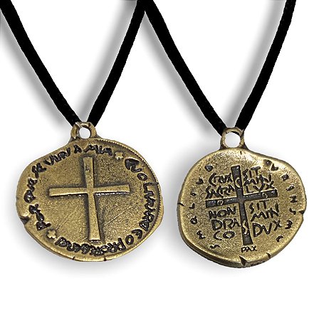 Cordão São Bento Duas Cruzes Ouro Velho Metal Zamak