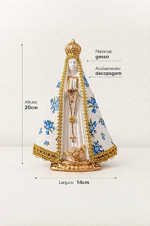Imagem Nossa Senhora Aparecida gesso flor azul 20 cm