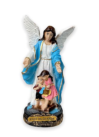 Imagem Anjo Da Guarda Azul Resina Nobre 15cm