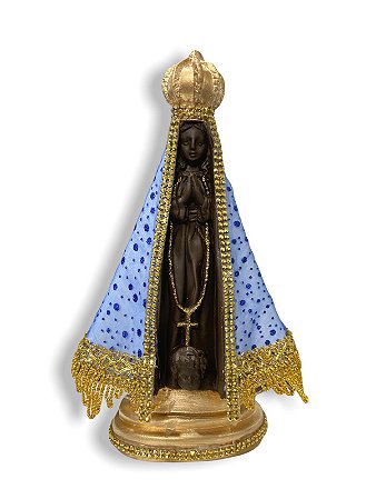 Imagem Nossa Senhora Aparecida Manto Tecido Azul Brilho 23cm