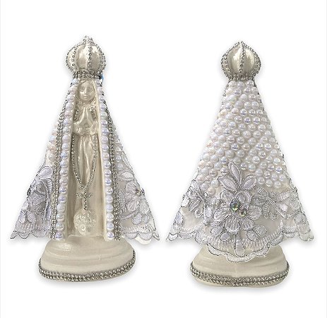 Imagem Nossa Senhora Aparecida Perola Branca Trabalhada 23cm