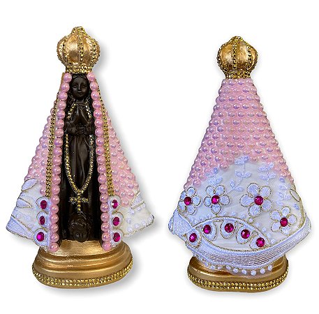 Imagem Nossa Senhora Aparecida Perola Rosa Trabalhada 25cm