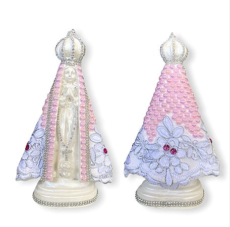 Imagem Nossa Senhora Aparecida Perola Rosa Trabalhada 23cm