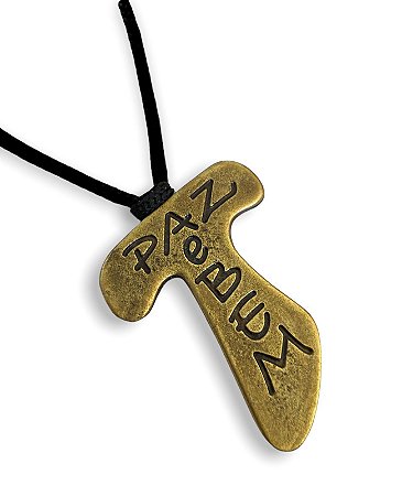 Cordão Tau Paz E Bem Metal Ouro Velho