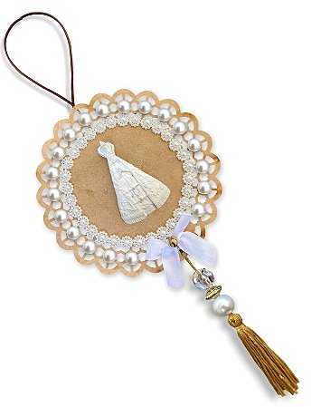 Adorno de Porta Nossa Senhora Aparecida Resina Perola 38cm