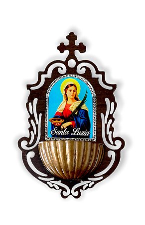 Pia Para Água Benta Santa Luzia Resinada Madeira Parede 16cm