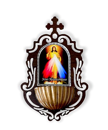 Pia Para Água Benta Jesus Misericordioso De Parede 16cm