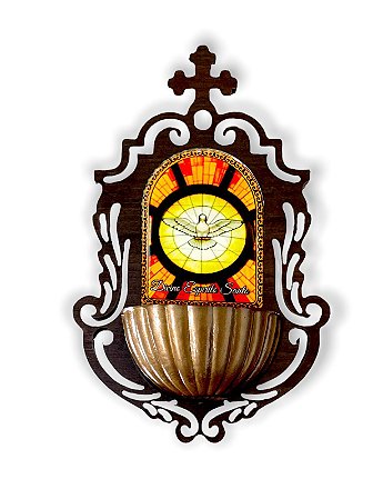 Pia Para Água Benta Divino Espirito Resinado De Parede 16cm