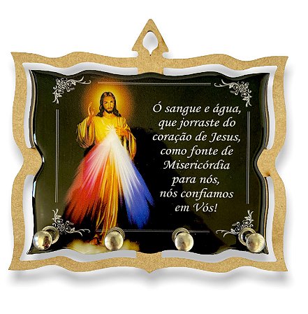 Porta Chave Jesus Misericordioso Com Oração Madeira Resinada