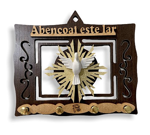 Porta Chave Divino Espirito Santo Resplendor Dourado Madeira