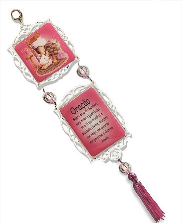 Adorno Anjo da Guarda Rosa Com Oração Resinada Decoração