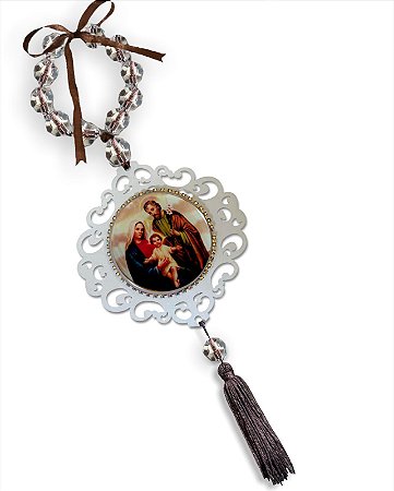 Medalhao De Berço Sagrada Familia Com Oração Resinada Strass