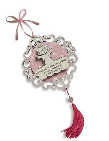 Enfeite de Porta Anjo Da Guarda Com Tecido Rosa Decorativo G