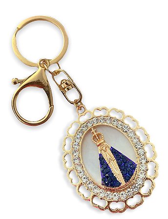 Chaveiro Nossa Senhora Aparecida Strass Mosquetão vazado