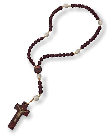 12 Terços Mãos Ensanguentas Inri De Madeira Mogno Cruz 36cm