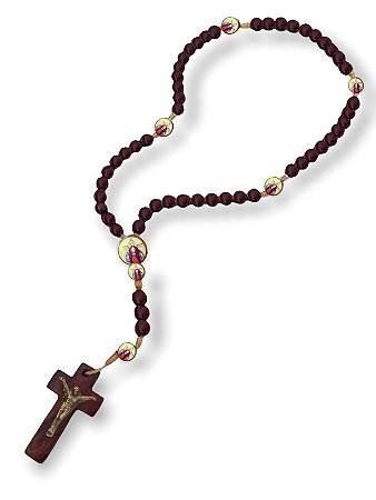 Terço Santa Chagas De Jesus Cristo Madeira Mogno Cruz 36cm