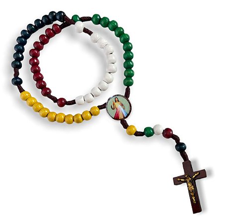 Terço Divina Misericordia Jesus Misericordioso Madeira 33cm