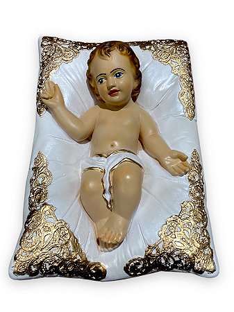 Menino Jesus Na Manjedoura Branco Gesso Premium  26cm