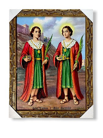 Quadro Sao Cosme E Damiao Resinado Com Moldura 30x40cm