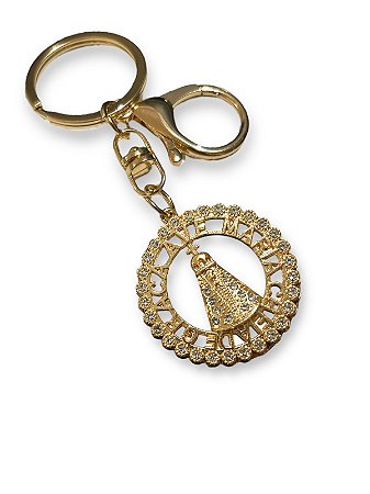 Chaveiro Nossa Senhora Aparecida Dourado Strass