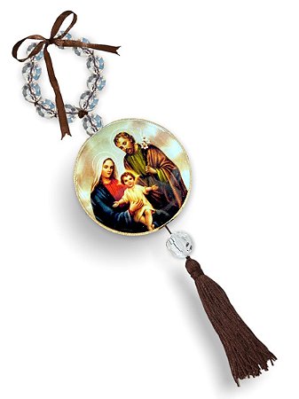 Enfeite De Porta Sagrada Familia Com Oração Madeira 27cm