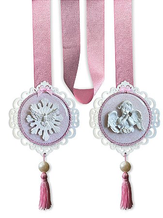 Escapulario De Porta Anjo Da Guarda E Divino Rosa Luxo 1,40m