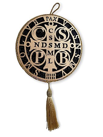 Adorno De Porta Medalha De São Bento Dourado 25cm
