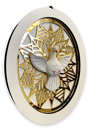 Adorno De Porta Divino Espirito Santo Dourado Acrilico 22cm