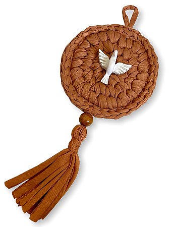 Enfeite De Porta Croche Divino Espirito Santo Bege Artesanal