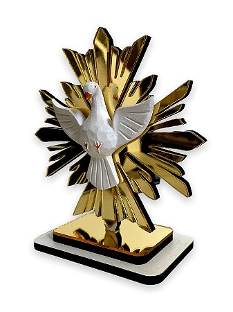 Divino Espirito Santo De Mesa Acrilico Dourado Espelhado 17c