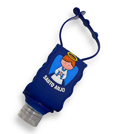 Chaveiro Bebe Anjo da Guarda Azul Suporte Alcool Gel