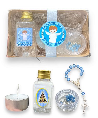 Lembrança Batizado Menino Vela Agua Benta Terço Dezena