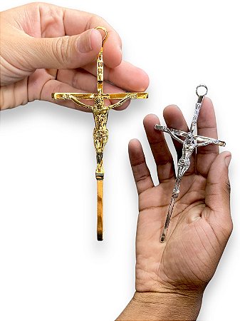 Cruz Crucifixo De Parede Metal Prata 14cm