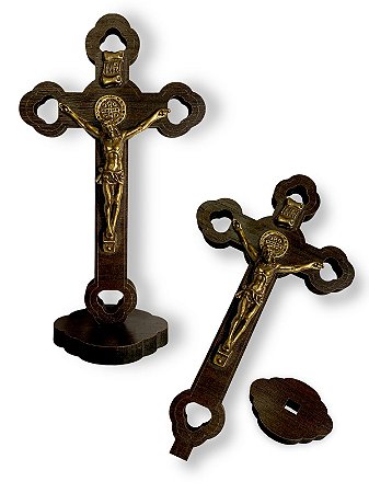 Cruz Crucifixo De Parede Madeira E Metal São Bento 28cm