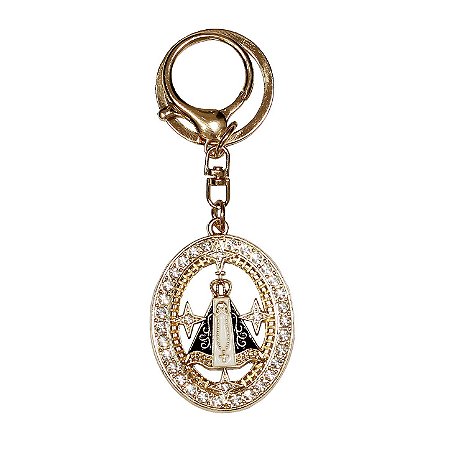 Chaveiro Nossa Senhora Aparecida Oval Dourado Strass