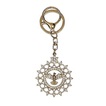 Chaveiro Divino Espírito Santo Redondo Dourado Strass