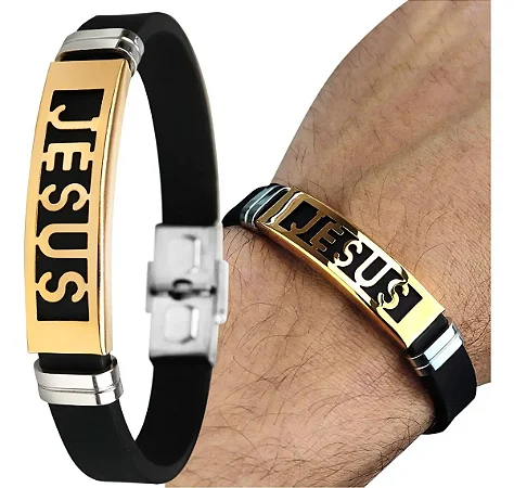 Pulseira Dourada Placa Jesus Cristo Masculina