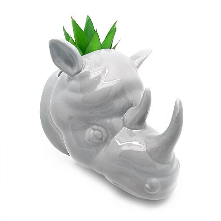 Vaso de Parede Cachepot Rinoceronte Cinza Porcelana