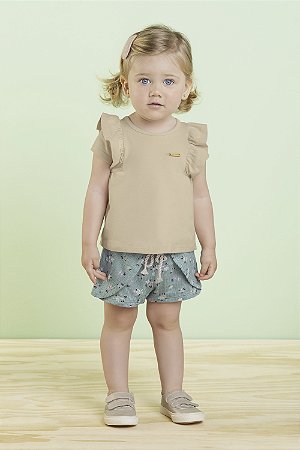 CONJUNTO BATA BEGE E SHORTS FLORAL