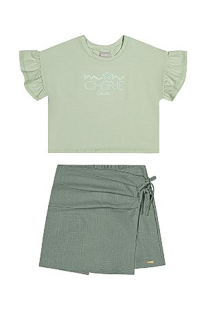 CONJUNTO BLUSINHA E SHORTS SAIA  VERDE