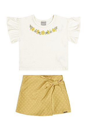 CONJUNTO BLUSINHA OFF E SHORTS SAIA