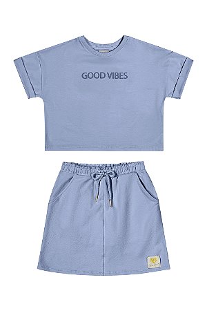 CONJUNTO BLUSINHA E SHORTS SAIA  AZUL