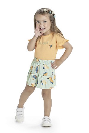 CONJUNTO BLUSINHA E SHORTS SAIA PÁSSAROS