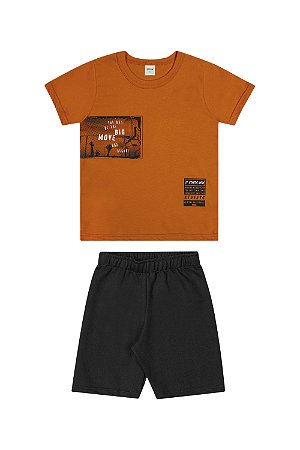 CONJUNTO CAMISETA LARANJA E BERMUDA