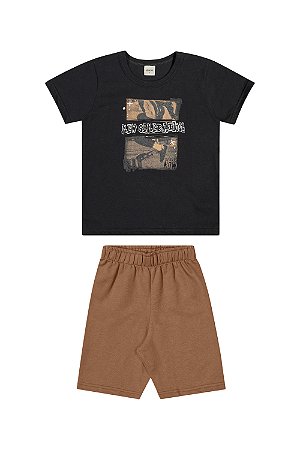 CONJUNTO CAMISETA PRETA SKATE E BERMUDA