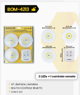 KIT LUMINARIA DE PAREDE A LED A BATERIA AAA BOM-4213