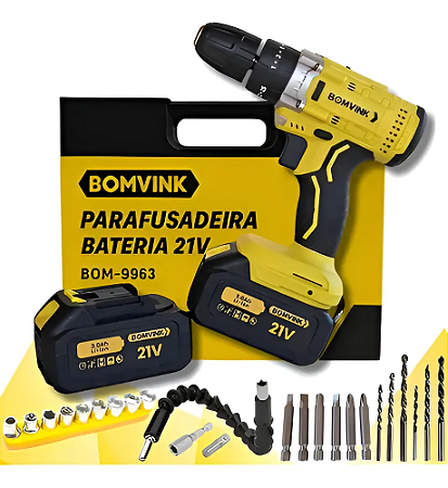 Parafusadeira Sem Fio Bom Vink 21V 2 Baterias